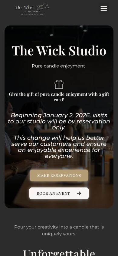 The Wick Studio mobile website preview